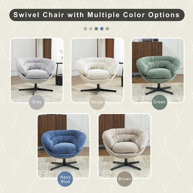 Chenille Upholstered 360 Swivel Club Chair/Accent Chair with Removable Cushion, Round Office Chair with Black Metal Base