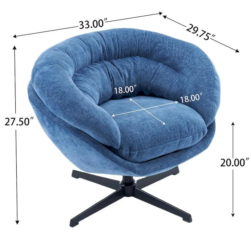 Chenille Upholstered 360 Swivel Club Chair/Accent Chair with Removable Cushion, Round Office Chair with Black Metal Base