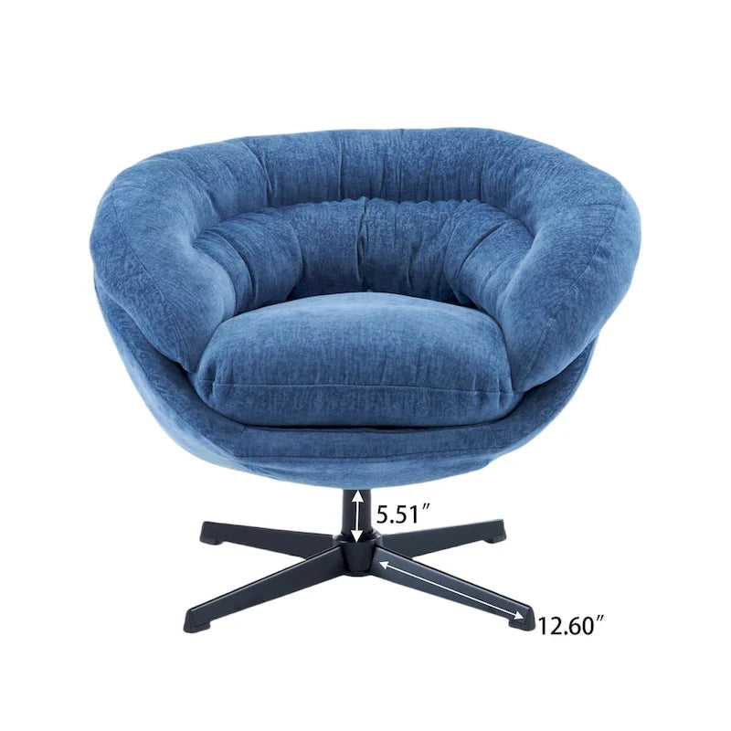 Chenille Upholstered 360 Swivel Club Chair/Accent Chair with Removable Cushion, Round Office Chair with Black Metal Base