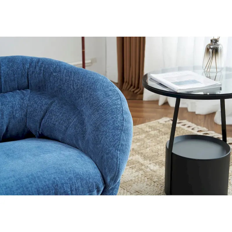Chenille Upholstered 360 Swivel Club Chair/Accent Chair with Removable Cushion, Round Office Chair with Black Metal Base