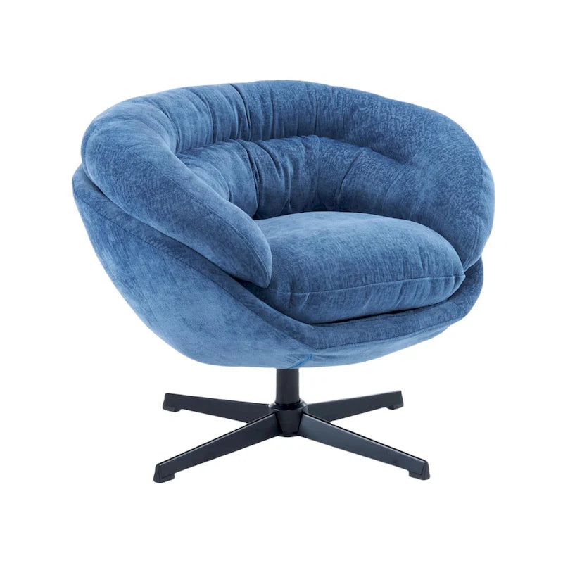 Chenille Upholstered 360 Swivel Club Chair/Accent Chair with Removable Cushion, Round Office Chair with Black Metal Base