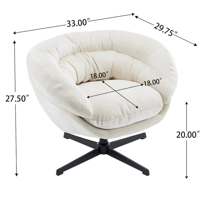 Chenille Upholstered 360 Swivel Club Chair/Accent Chair with Removable Cushion, Round Office Chair with Black Metal Base