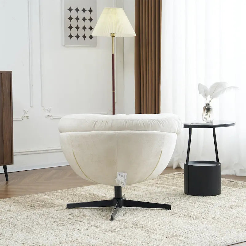 Chenille Upholstered 360 Swivel Club Chair/Accent Chair with Removable Cushion, Round Office Chair with Black Metal Base