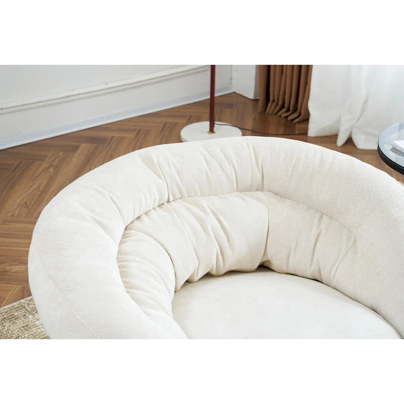 Chenille Upholstered 360 Swivel Club Chair/Accent Chair with Removable Cushion, Round Office Chair with Black Metal Base
