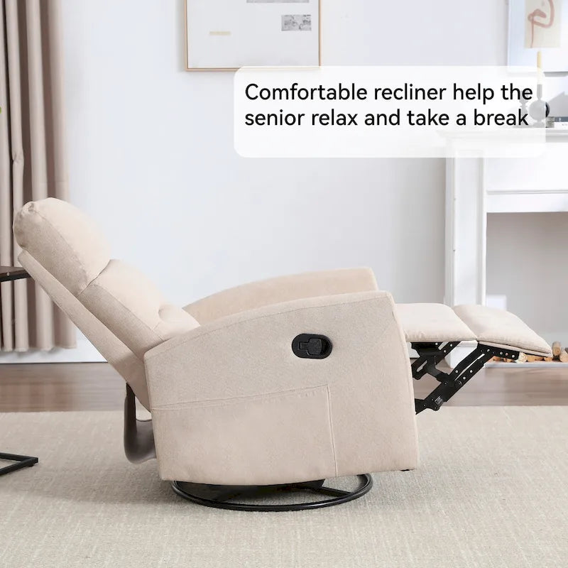 Manual Recliner Chair with Rocker and Swivel in Fabric for Living Room