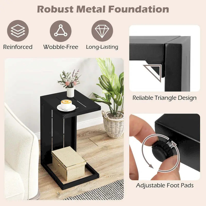 1/2 PCS C-Shaped End Table with Adjustable Foot Pads 2-In-1