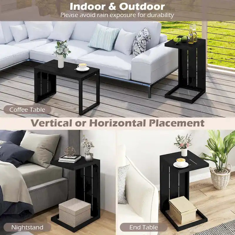1/2 PCS C-Shaped End Table with Adjustable Foot Pads 2-In-1