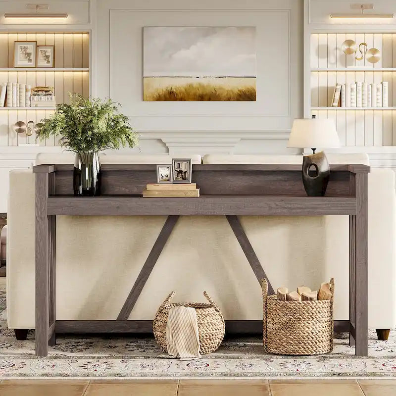63-Inch Long Sofa Table, Wood Rustic Console Table