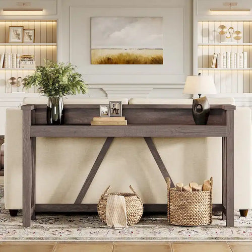 63-Inch Long Sofa Table, Wood Rustic Console Table