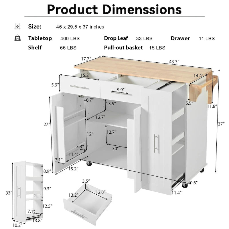 Kitchen Island With Drop Leaf(no include stool)