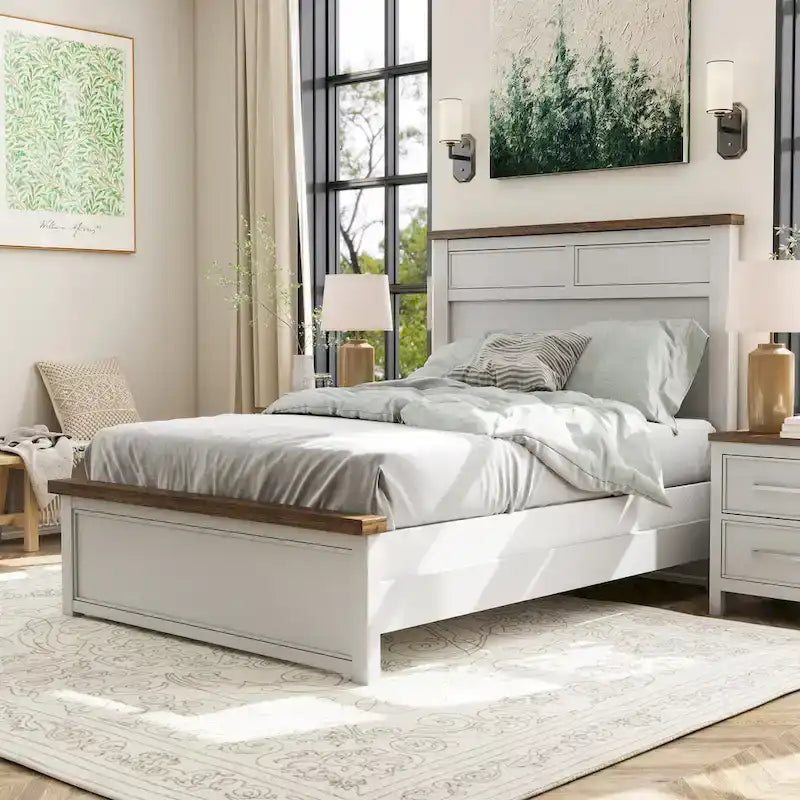 Althea Modern Farmhouse Pinewood Panel Bed