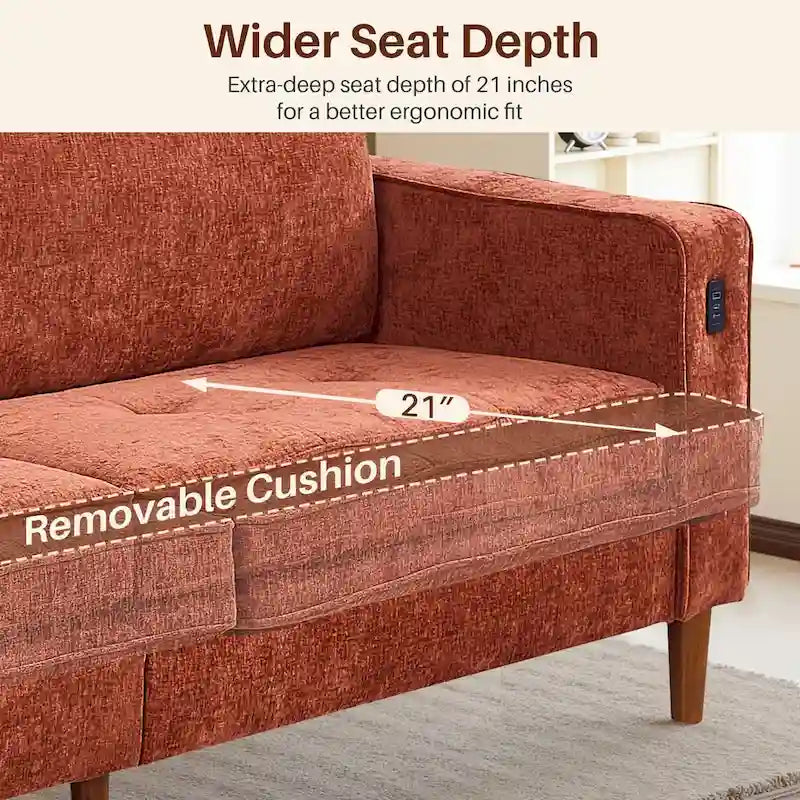 Modern 82.68  Chenille Upholstered Sofa Loveseat Sofa with USB Ports for Living Space