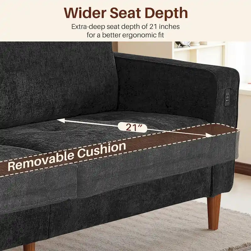 Modern 82.68  Chenille Upholstered Sofa Loveseat Sofa with USB Ports for Living Space