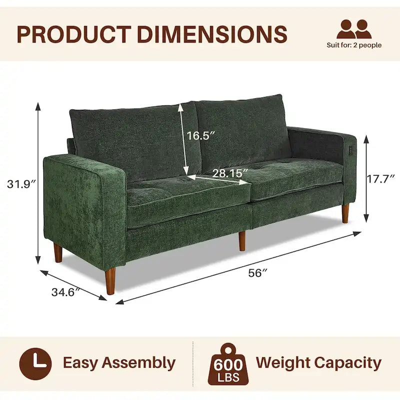 Modern 82.68  Chenille Upholstered Sofa Loveseat Sofa with USB Ports for Living Space