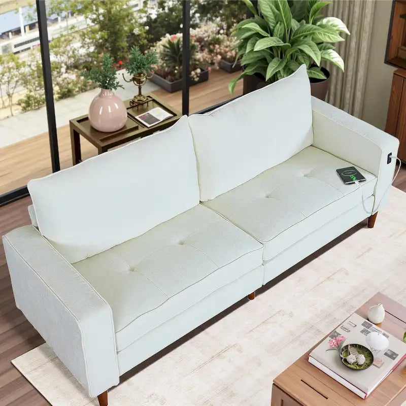 Modern 82.68  Chenille Upholstered Sofa Loveseat Sofa with USB Ports for Living Space