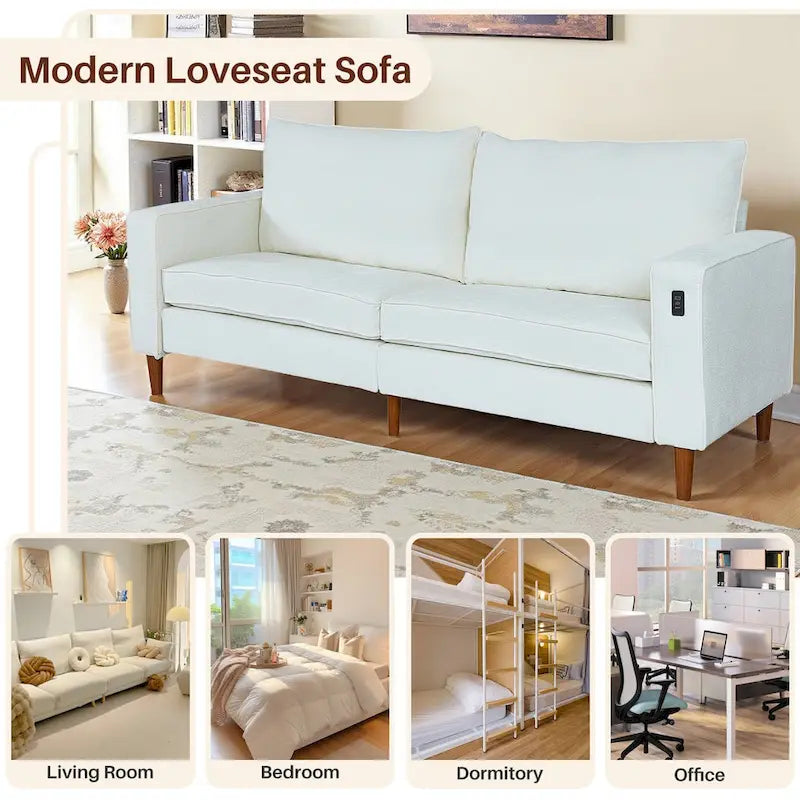 Modern 82.68  Chenille Upholstered Sofa Loveseat Sofa with USB Ports for Living Space