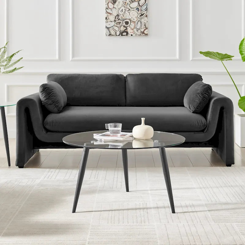 Van Beuren Coffee Table with Taper Legs and Glass Tabletop