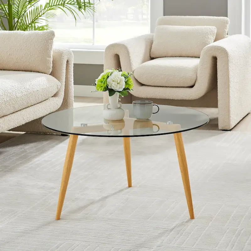 Van Beuren Coffee Table with Taper Legs and Glass Tabletop