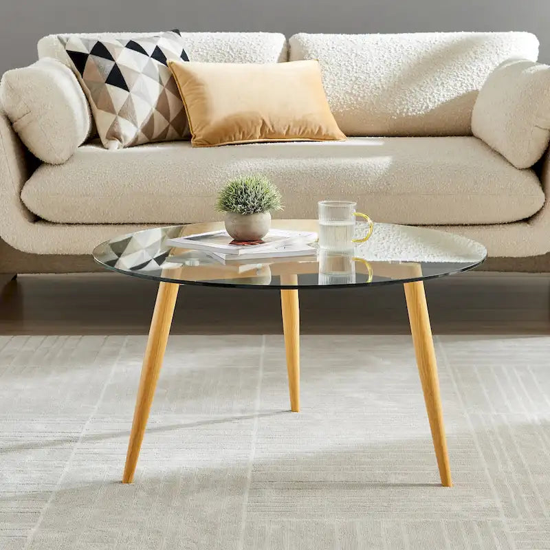  Van Beuren Coffee Table with Taper Legs and Glass Tabletop