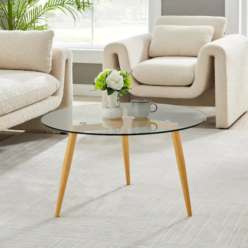 Van Beuren Coffee Table with Taper Legs and Glass Tabletop