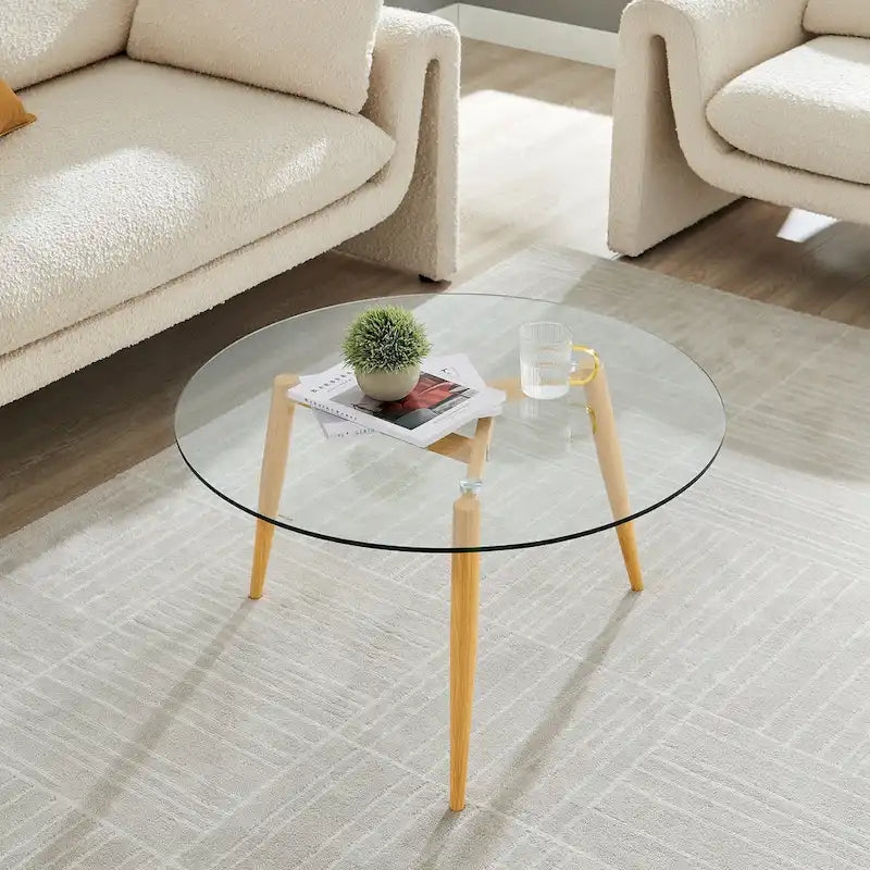 Van Beuren Coffee Table with Taper Legs and Glass Tabletop