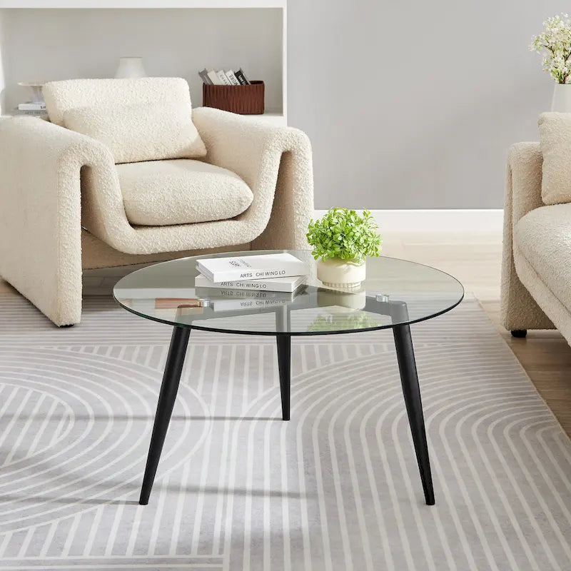 Van Beuren Coffee Table with Taper Legs and Glass Tabletop