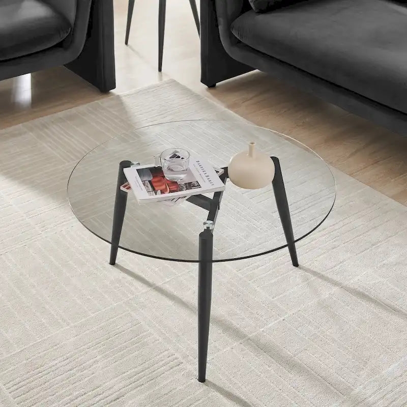 Van Beuren Coffee Table with Taper Legs and Glass Tabletop