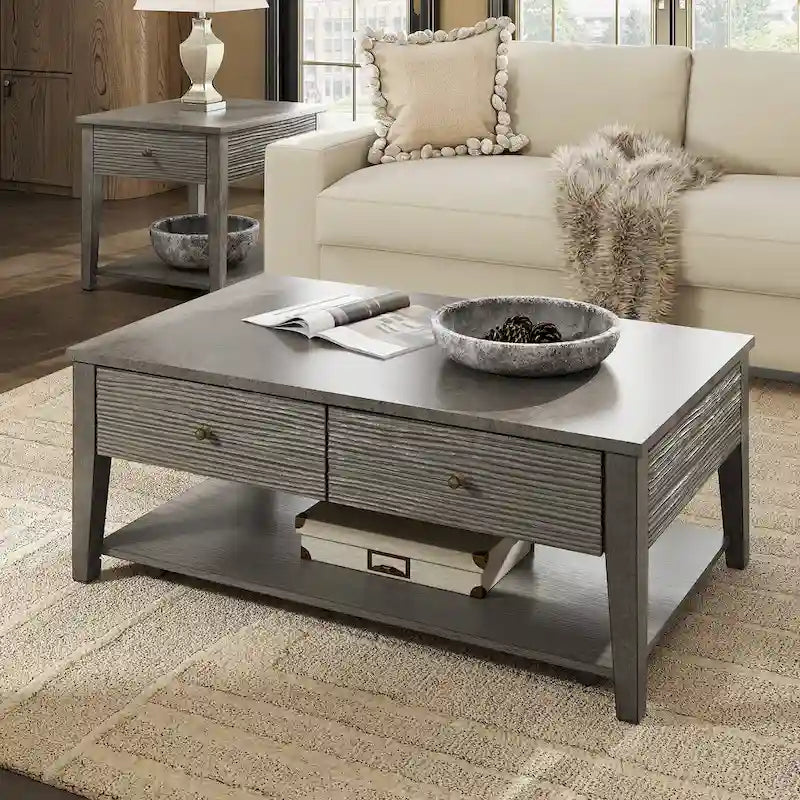 Coober Antique Grey Finish Grey Fiber Cement Table with Shelf by 