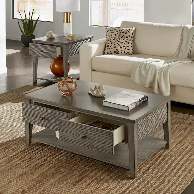 Coober Antique Grey Finish Grey Fiber Cement Table with Shelf by
