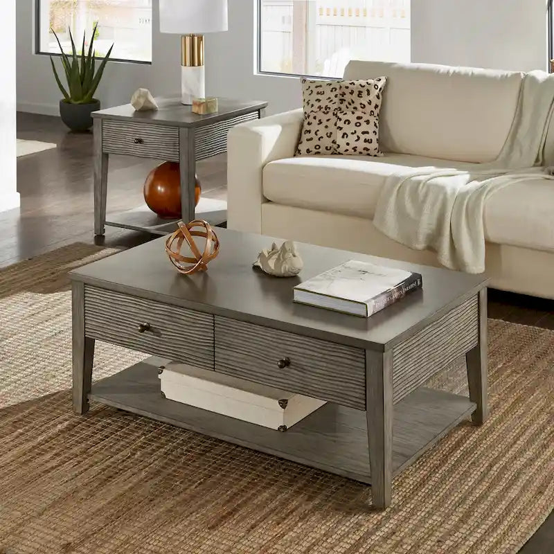 Coober Antique Grey Finish Grey Fiber Cement Table with Shelf by