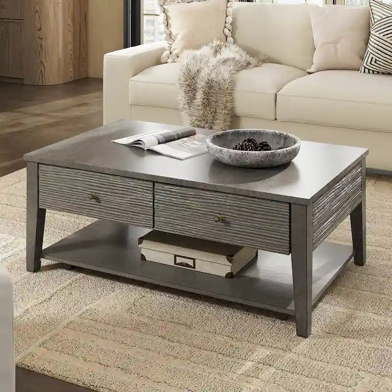 Coober Antique Grey Finish Grey Fiber Cement Table with Shelf by