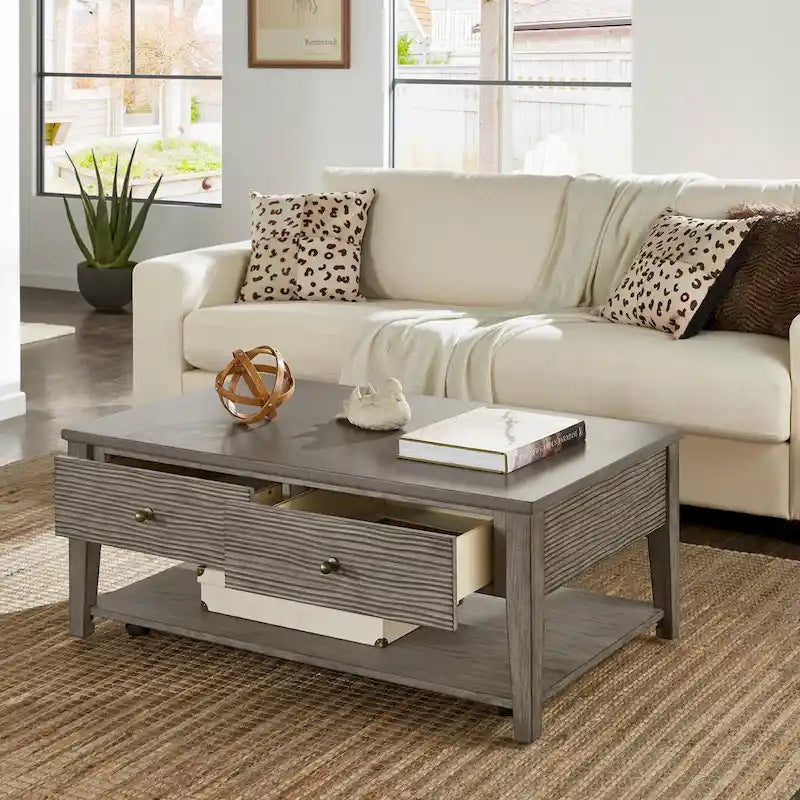 Coober Antique Grey Finish Grey Fiber Cement Table with Shelf by
