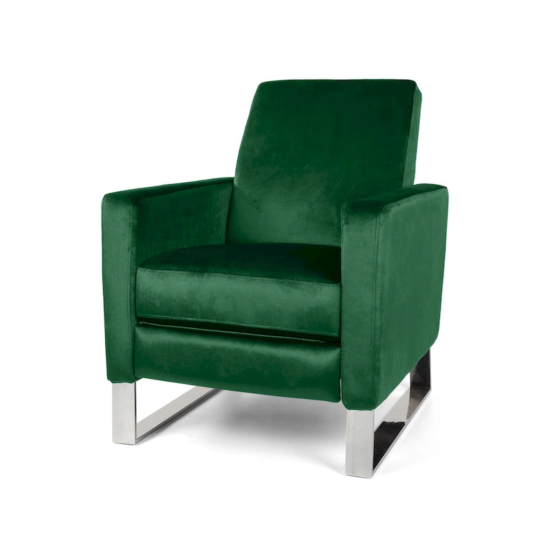 Brightwood Modern Velvet Recliner w/ Steel Legs by