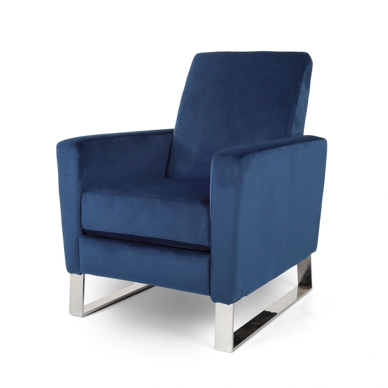 Brightwood Modern Velvet Recliner w/ Steel Legs by