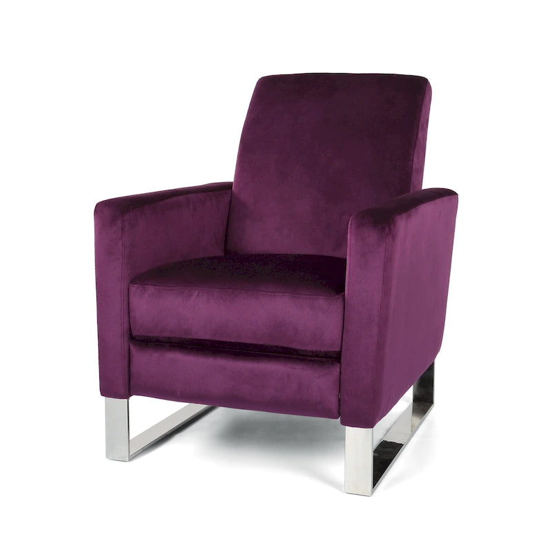 Brightwood Modern Velvet Recliner w/ Steel Legs by