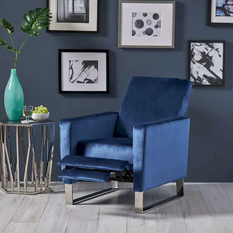 Brightwood Modern Velvet Recliner w/ Steel Legs by 