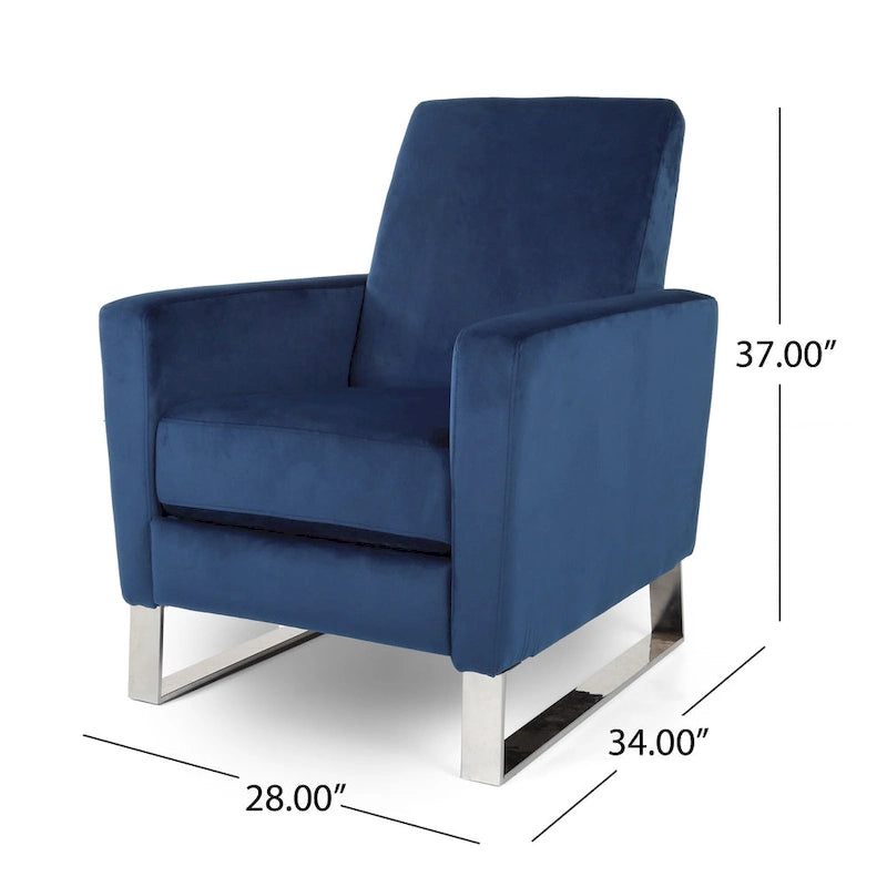 Brightwood Modern Velvet Recliner w/ Steel Legs by