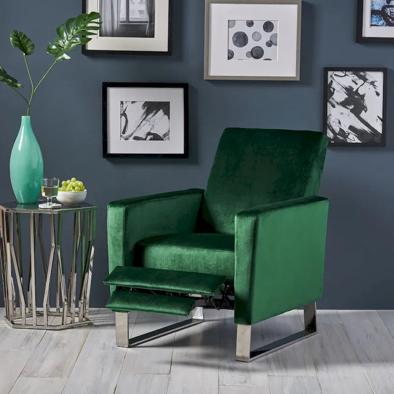 Brightwood Modern Velvet Recliner w/ Steel Legs by