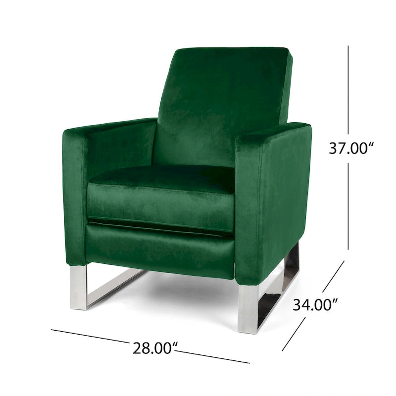 Brightwood Modern Velvet Recliner w/ Steel Legs by
