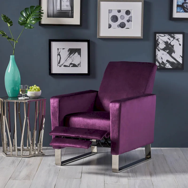 Brightwood Modern Velvet Recliner w/ Steel Legs by