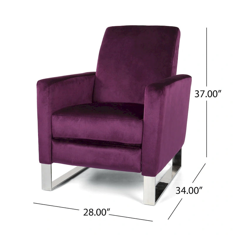 Brightwood Modern Velvet Recliner w/ Steel Legs by