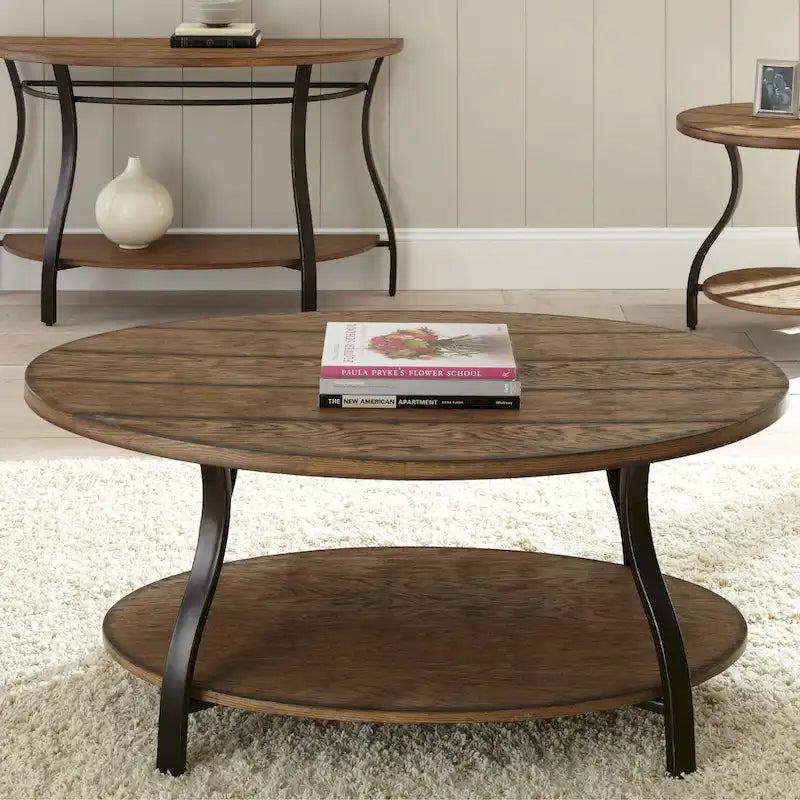  Buffalo Oval Wood and Metal Coffee Table