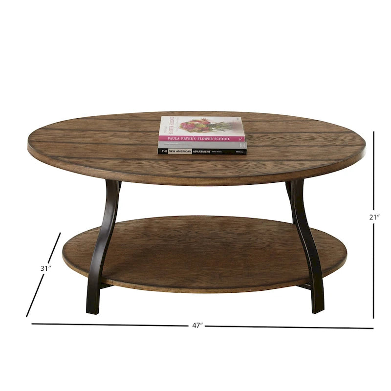 Buffalo Oval Wood and Metal Coffee Table