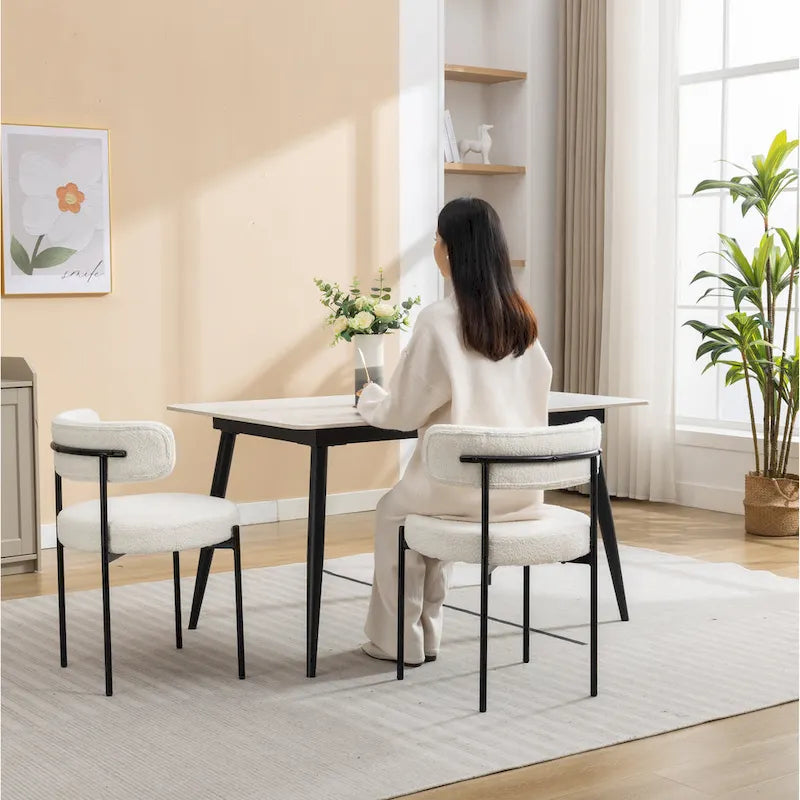 Burbank Modern Round Boucle Dining Chairs, Set of 2