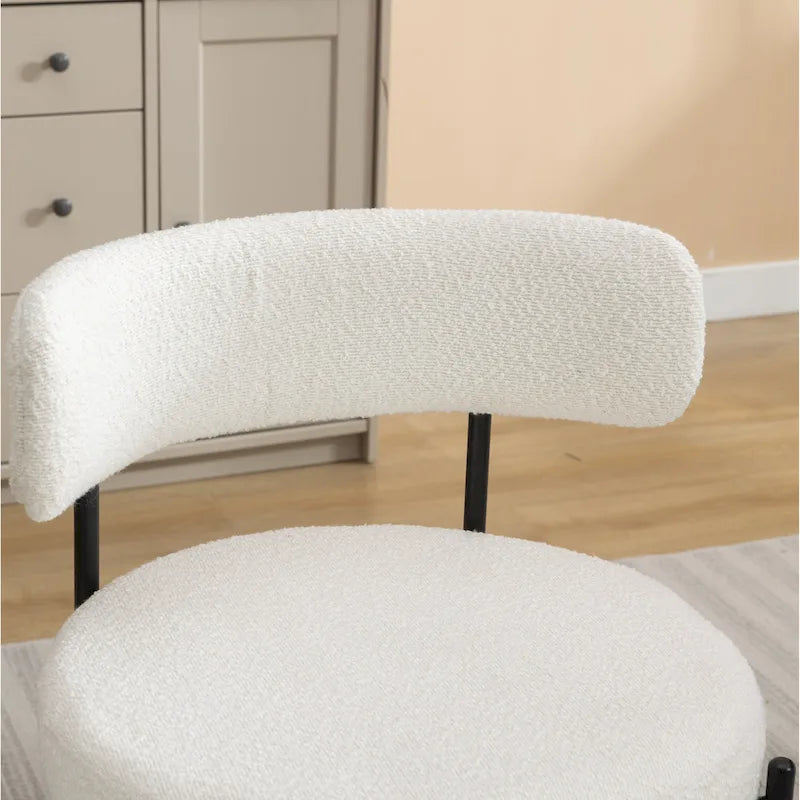 Burbank Modern Round Boucle Dining Chairs, Set of 2