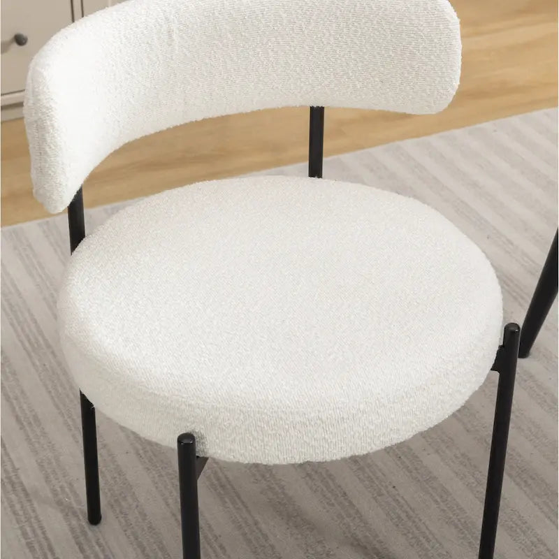 Burbank Modern Round Boucle Dining Chairs, Set of 2