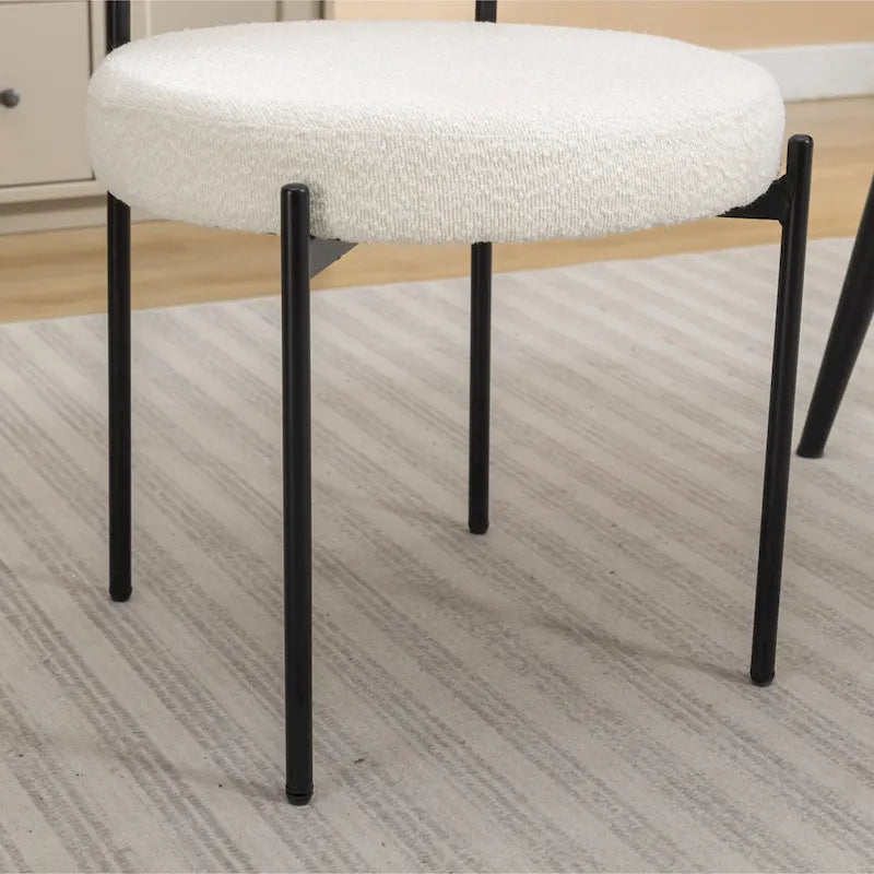 Burbank Modern Round Boucle Dining Chairs, Set of 2