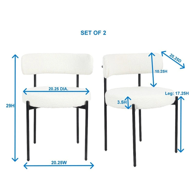 Burbank Modern Round Boucle Dining Chairs, Set of 2