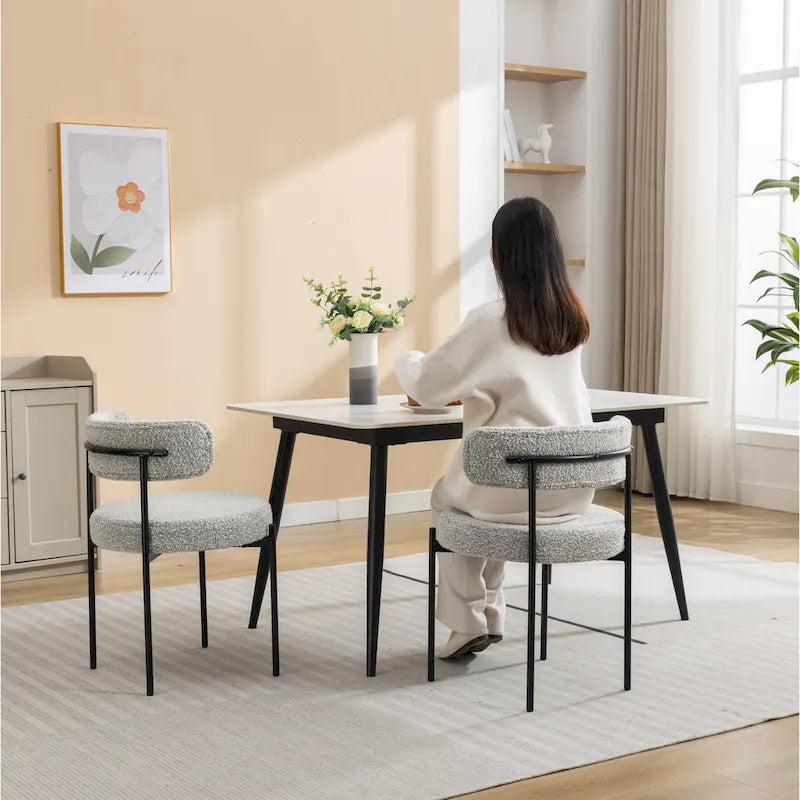 Burbank Modern Round Boucle Dining Chairs, Set of 2