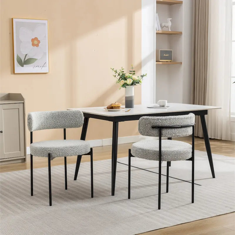 Burbank Modern Round Boucle Dining Chairs, Set of 2